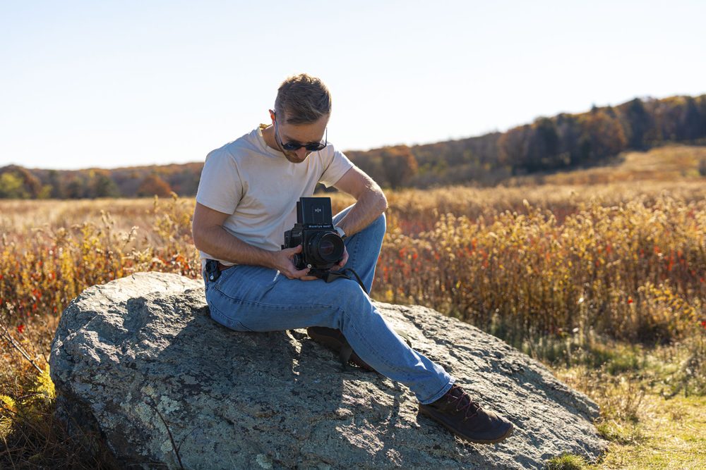 Stephen holding a medium format camera