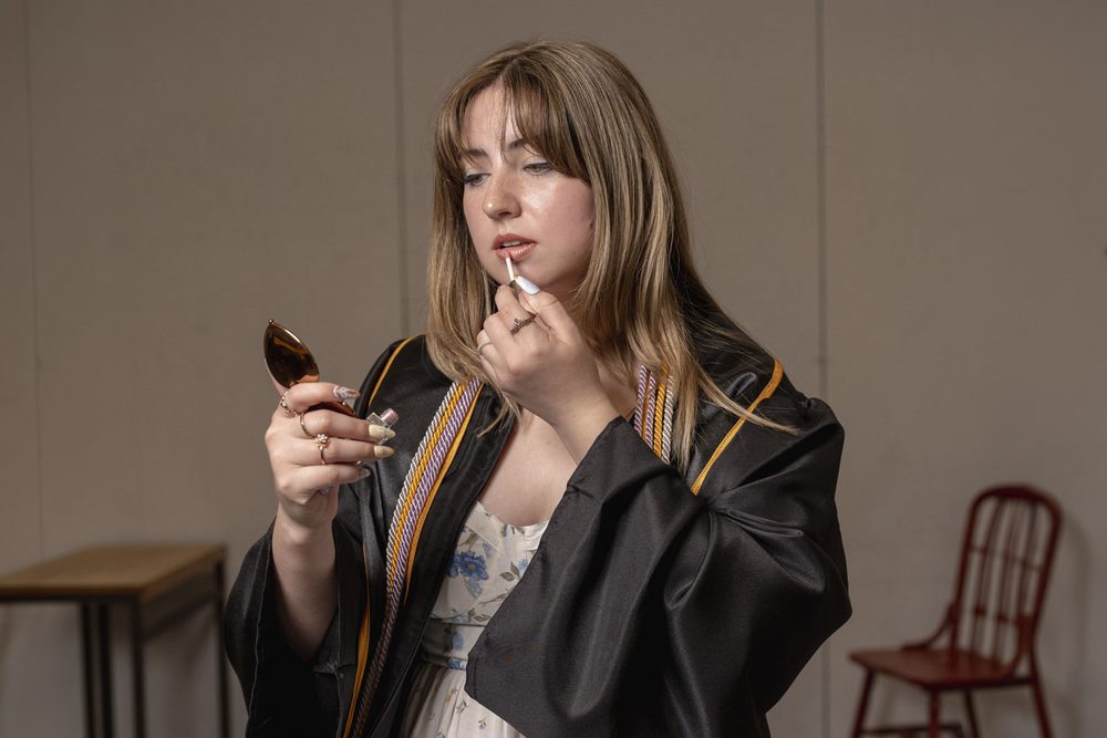 hair and makeup being done before a session