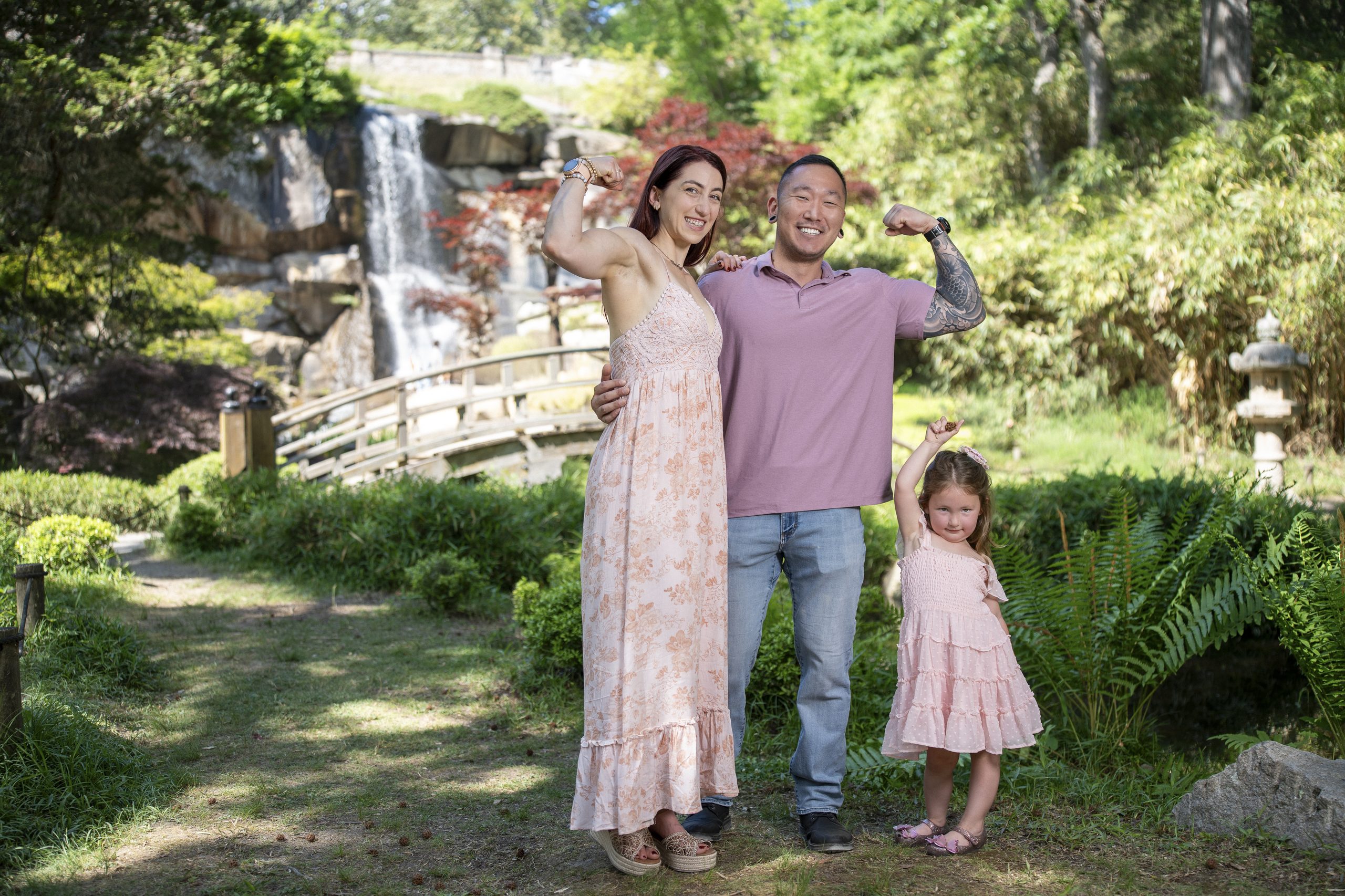 Family portrait by the waterfall in the Japanese Garden at Maymont, Richmond VA